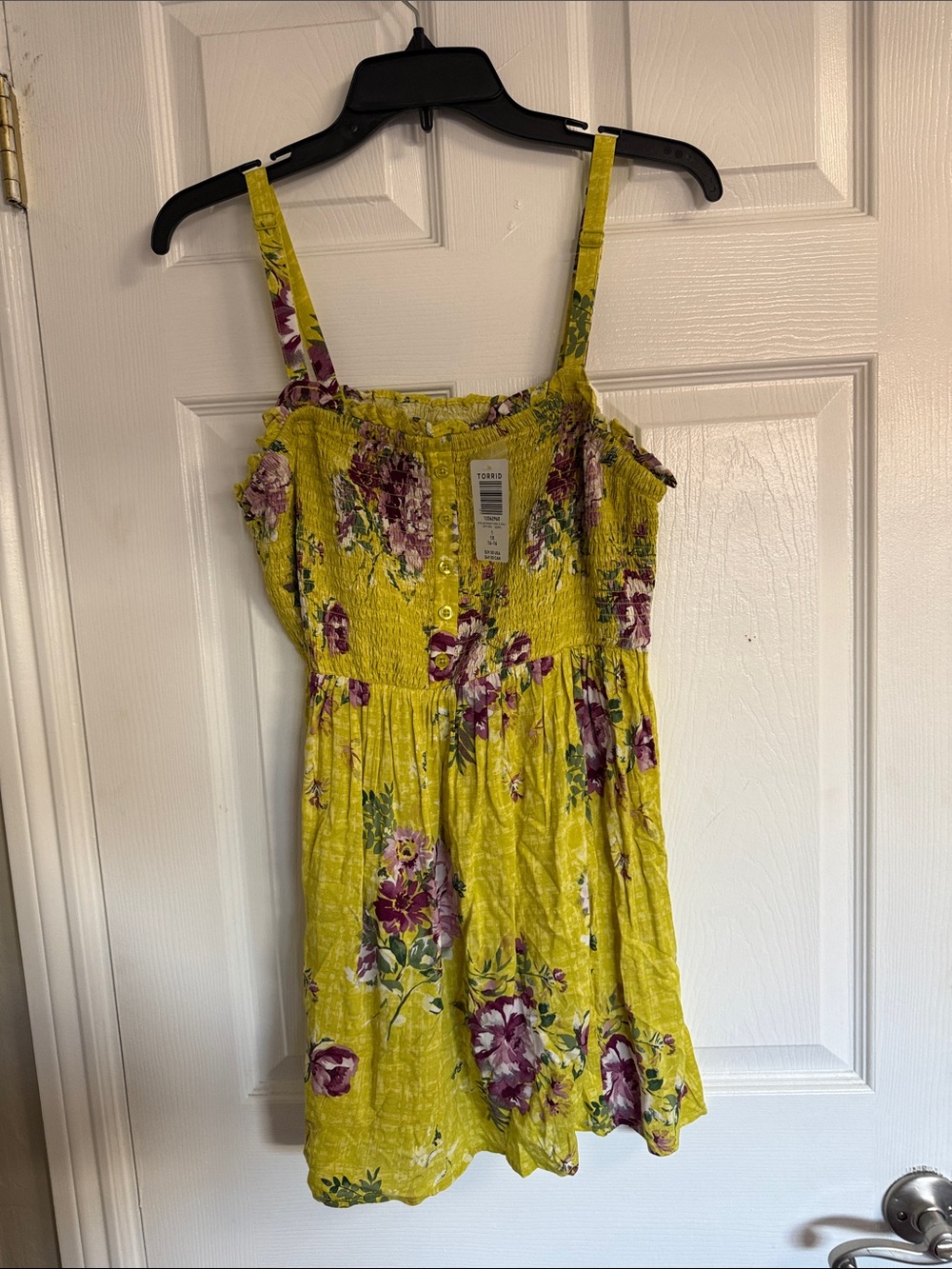torrid size 1 Yellow Floral Smocked Mini Dress with Purple Blooms